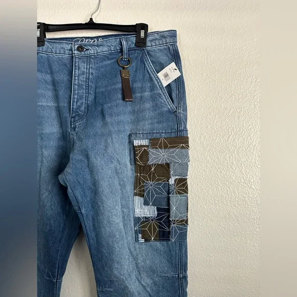 PRPS Indigo Miyagi Patchwork Cargo Denim Jeans Noir Bruised Never Broken Size 38